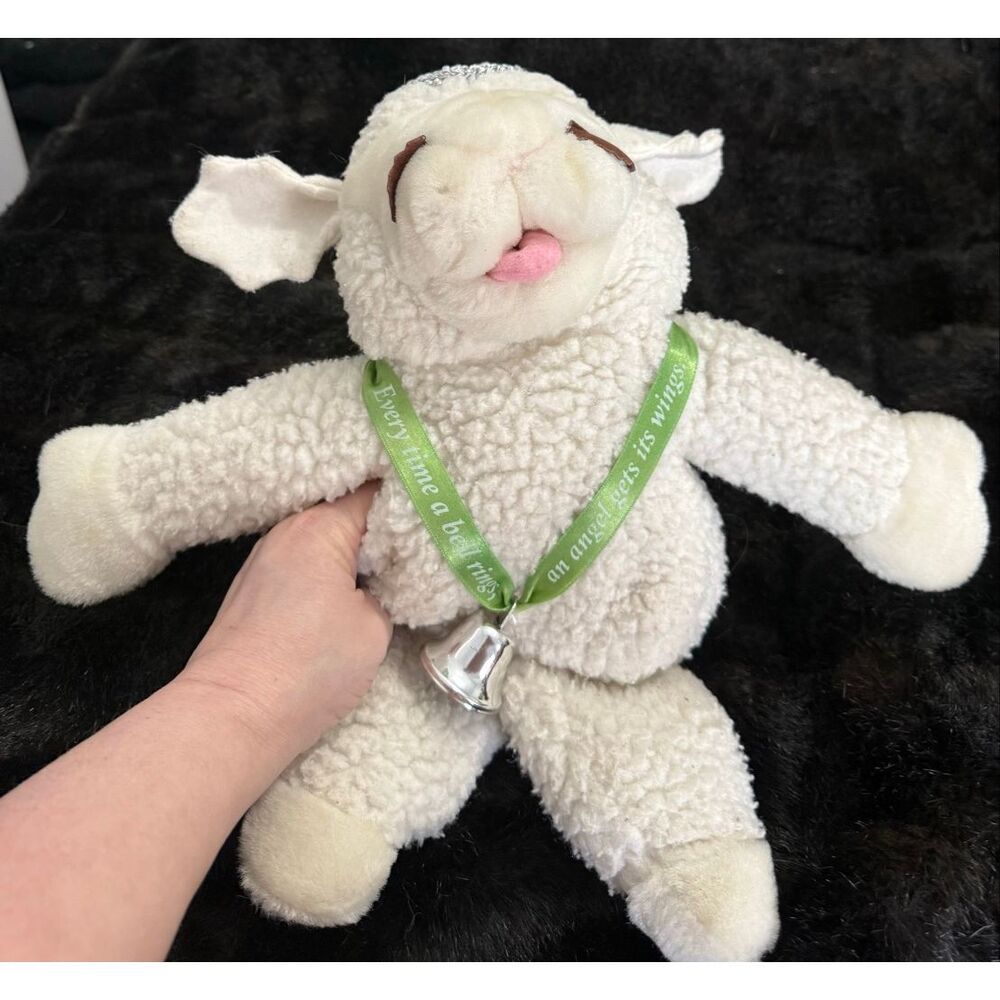 Vintage Baby Lamb Chop Puppet 1993 Green Ribbon Silver Bell No Dinger 17 Inches